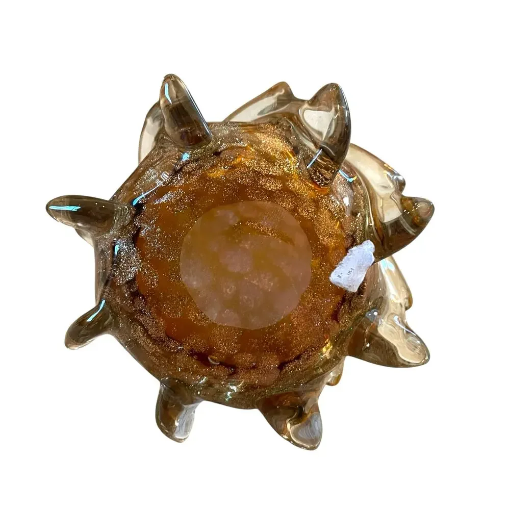 Pier 1 Art Glass Christmas Tree Amber Gold Swirl Glitter 8in Holiday Glam NEW